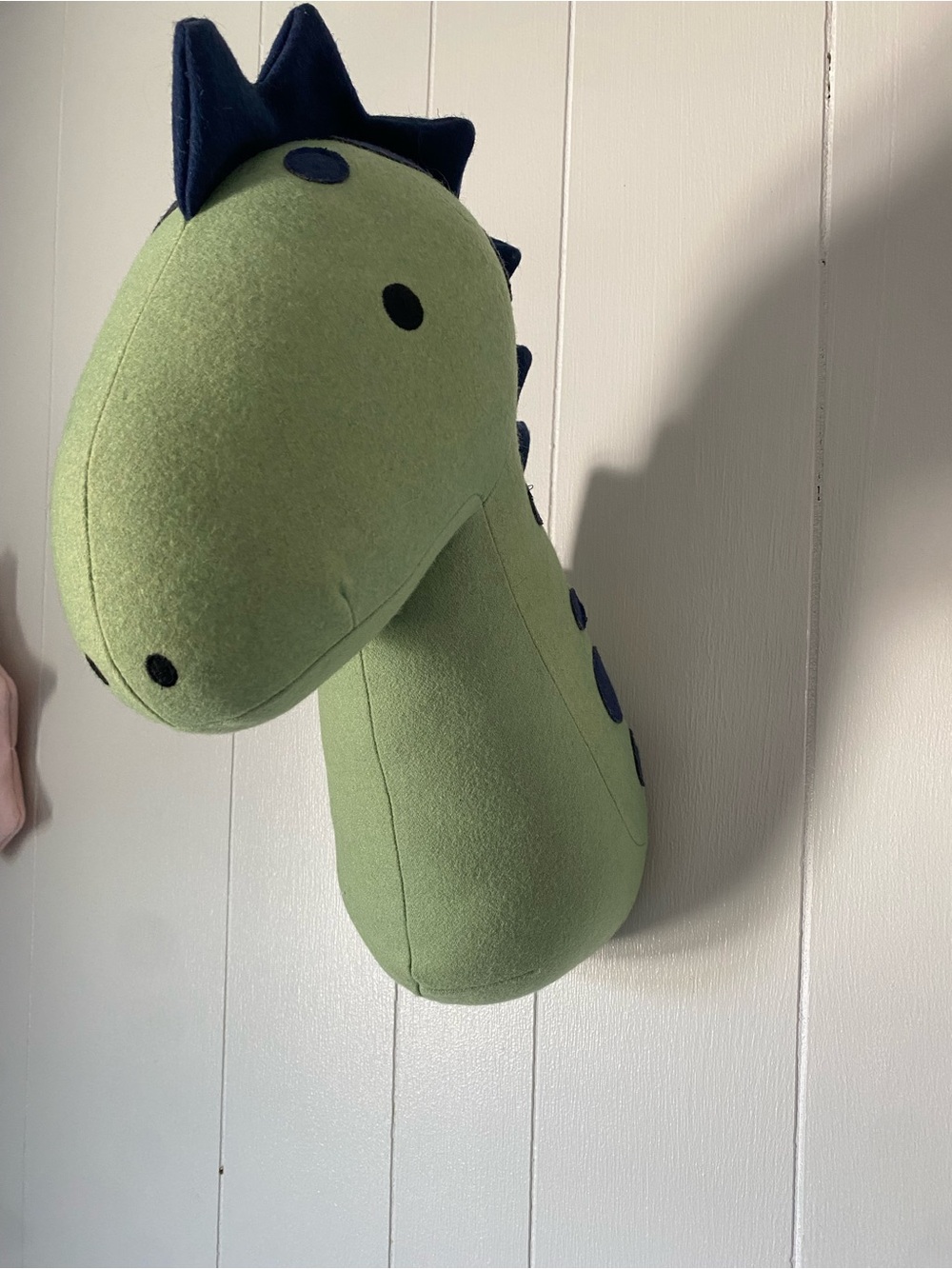 Green Plush Dinosaur Wall Mount with Navy Accents
